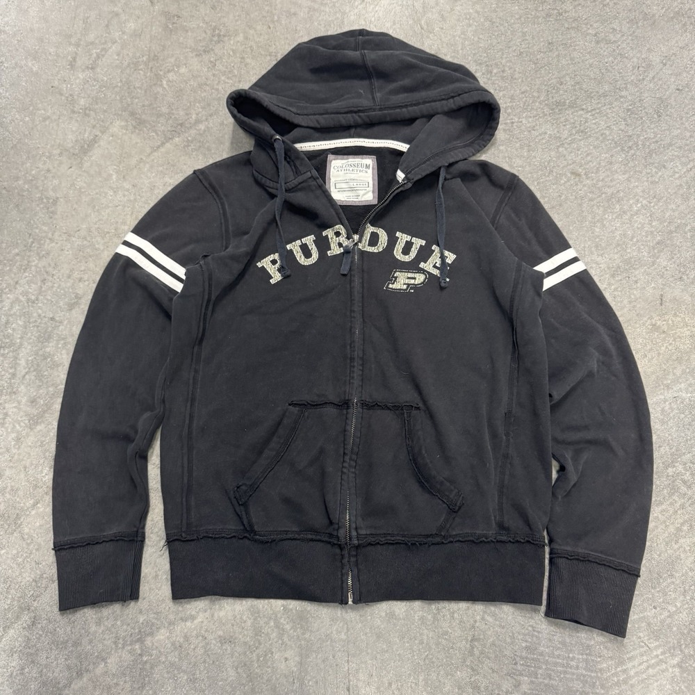 Women's Purdue University Hoodie Colosseum Athletics Faded Black Full Zip Large